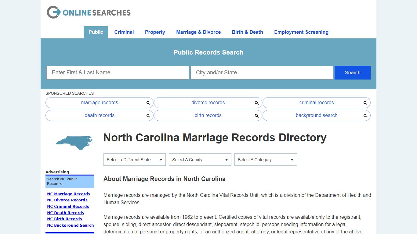 North Carolina Marriage Records Search Directory - OnlineSearches.com